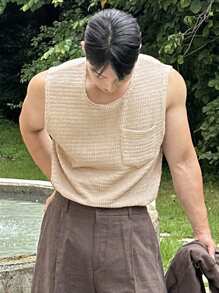 SHEIN X Scheana DAZY Men's Khaki Textured Fabric Summer Vacation Knit Vest