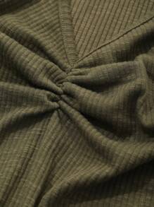 DAZY Deep V-Neck Ruched Maxi Housedress, Fitted Design Pajama - Green - View 9