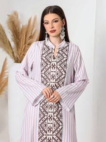 Al Najma 女式几何印花拼布阿拉伯风格长裙 - 粉色 - 查看 3