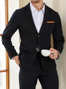 Manfinity Mode Blazer informal de manga larga con botones frontales de unicolor tejido por Manfinity