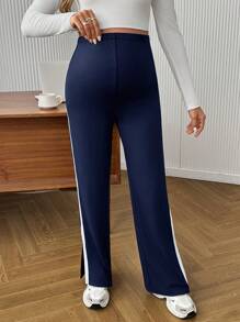 SHEIN Maternity Comfortable Casual Adjustable Waist Contrast Color Leggings - Navy Blue - View 5