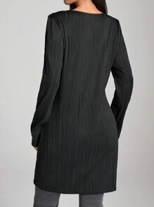 LYSMO Đầm thường ngày dài tay cổ tròn dệt kim Jacquard dành cho nữ - màu đen - Xem 2