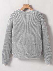 SHEIN Tween Girls Solid Color Round Neck Drop Shoulder Long Sleeve Sweater, Autumn/Winter