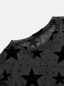 SHEIN Girlism 2pcs/Set Tween Girl Casual Street Chic Round Neck Flock Short Sleeve + Cami 2-In-1 Top - Black - View 7