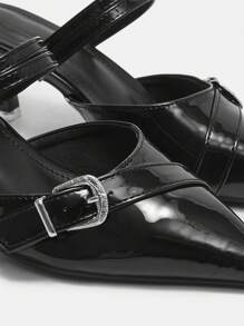 CUCCOO CURVES Plus Size Wide Width Pointed Toe High Heel Pumps, Elegant Black PU Hollow Out Side Buckle Sandals, Suitable For All Seasons Valentine's Day - Black - View 6