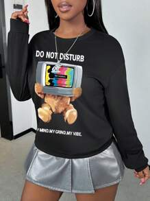 SHEIN Slayr Moletom Casual e Fashionável para o Dia a Dia das Mulheres - Preto - Visão 3