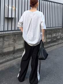 FRIFUL Women Loose Back Pleats Raglan Sleeve Blouse