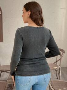 SHEIN LUNE Camiseta casual con diseño jaspeado para mujer, camiseta de moda simple para uso diario, verano, estilo bohemio, algodón "Old Money"