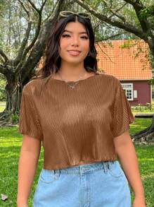 CovetEZ Plus Size Solid Color Short Sleeve T-Shirt, Minimalist & Fashionable For Casual Everyday Wear