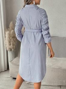 SHEIN Maternity Striped Long Sleeve Casual Dress, Simple & Fashion For Daily Wear - Navy Blue - View 3