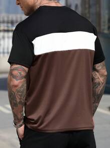 Manfinity CasualCool Men's Contrast Color Round Neck Short Sleeve Casual T-Shirt - Black - View 2