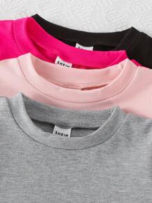 Set de 4 blusas de manga corta casuales para niñas pequeñas, verano 2022-2025, rosa, rojo ciruela, negro, estampado floral gris