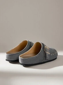 Solecia Women's Casual Flat Shoes With Adjustable Buckle Rivet Design - Grey - View 6