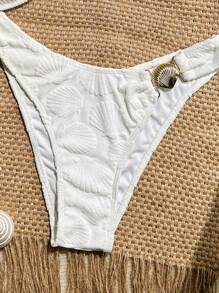 Swim Mod 2 món/Bộ đồ bơi nữ mùa hè họa tiết vỏ sò vải trắng họa tiết áo Bandeau và quần bikini khoét sâu - Màu be - Xem 5