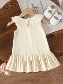 Souflis Souflis Baby Girl Cute Peter Pan Collar Sleeveless Princess Dress, Summer Dress - Apricot - View 2