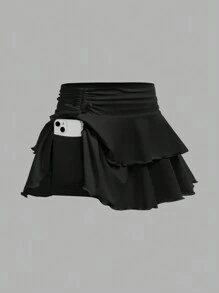 SHEIN Girlism Tween Girls 2pcs Set Integrated Casual Leggings & Skirt, Black & White - Black and White - View 7