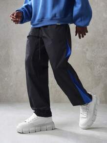 SUMWON Athletic Performance Track Pants With Side Panel Design, Elastic Waist Drawstring Jogger, Streetwear Training Workout Bottom, All-Season Active Wear - Black - View 1