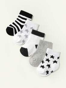 Cozy Pixies 5 Pairs Baby Boy Cotton Star & Stripe Pattern Socks, Suitable For Everyday Wear & Outings, All Season - Multicolor - View 3