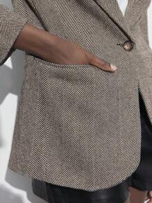 Maija 女士休闲通勤人字纹西装外套浪漫、时尚、百搭、适合夏季度假、舒适、优雅、休闲、简约日常穿着外出上衣 - 黑與白 - 查看 5