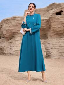 Al Najma Women's Turkish Abaya & Arabic Maxi Dress, Kaftan & Jalabiya,Modest - Blue - View 4