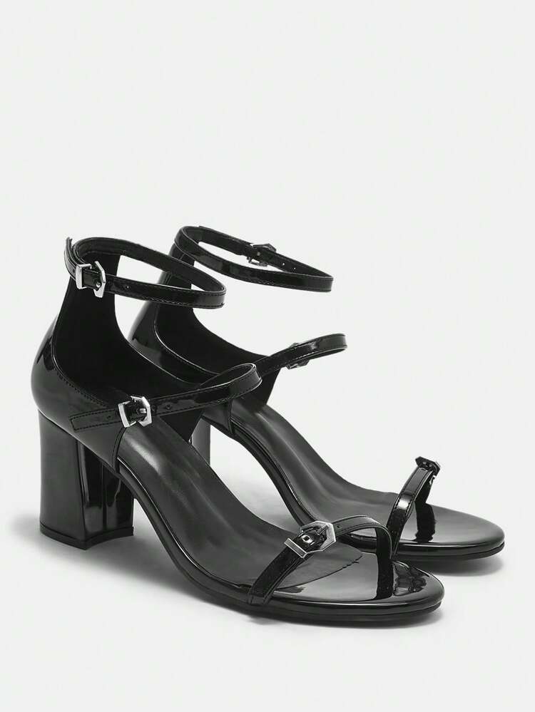 CUCCOO CURVES Damen Große Größen Mode Schwarze Riemen Klassische Komfortable Knöchelriemen High Heel Sandalen Frühlingssschuhe