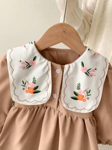 Baby Girl Casual Lightweight Simple & Cute Light Blue Daily Wear Dress, Spring & Autumn - Khaki - View 3