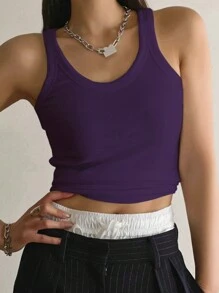 DAZY Women's Plain Casual Versatile Camisole Tank Tops - Violet Purple - View 2