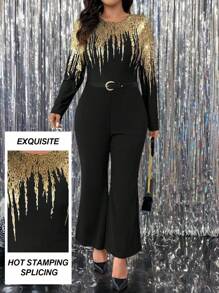 Allurite Plus Size Asymmetric Gold Foil Minimalist Elegant Jumpsuits For Party & Outdoor Occasions - Multicolor - View 1