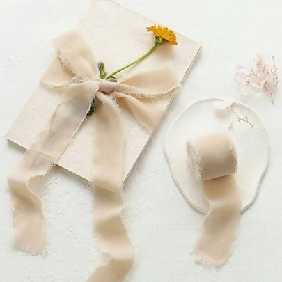 SHEIN 1/3 件 3x5 厘米香槟色手工边缘雪纺丝带，适用于婚礼请柬、新娘花束、礼品包装、DIY 工艺品、派对装饰 - 情人节、圣诞节、家居、办公室、婴儿洗礼、生日、周年纪念、剪贴簿、插花、餐桌布置、节日和季节性装饰