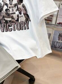 SHEIN 2pcs Set Teen Boy Casual Simple Versatile Street Style Portrait Print Round Neck Knit Short-Sleeved T-Shirt And Shorts - Multicolor - View 6