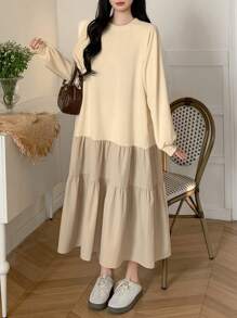 DAZY Damen süßes Midi-Sweatkleid, Frühling/Sommer - Aprikosenfarben - Übersicht 2
