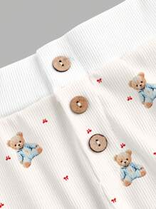 SHEIN ICON Women's Cute Heart & Bear Print Ribbed Comfortable Bloomers Short Pajama Shorts - Multicolor - View 4