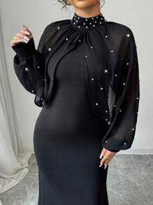 Elenzga Plus Size Women Solid Color Elegant Autumn Dress, Suitable For New Year, Valentine's Day, Thanksgiving, Christmas, Easter, Party, New Year's Eve, Christmas Party, Christmas Decor, Christmas Pajamas, Spring Holiday Fall Cloth For Women