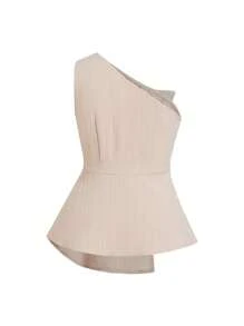 Ellevyn 2 pezzi/set top e pantaloni larghi da donna con scollo asimmetrico, taglio in vita e spalline, outfit per San Valentino - Multicolore - Visualizzare 4