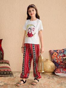 Tween Girls 斋月开斋节主题印花 T 恤和几何印花裤 2 件套 - 彩色 - 查看 7