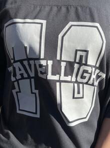 FRIFUL Women Loose Fit Round Neck Large Letter Print T-Shirt Oversized T-Shirt - Grey - View 5