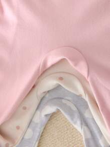 SHEIN 儿童新生女宝宝三件套可爱云朵和月亮图案圆领长袖连脚前按扣连体衣休闲睡衣套装 - 彩色 - 查看 4