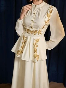 Modelyn 2pcs Women Floral Print Chiffon Blouse And A-Line Skirt Set, Elegant And Romantic - White - View 5