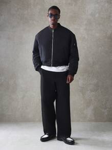 SUMWON Premium Lightweight Bomber Jacket With Utility Sleeve Pocket Classic Streetwear Outerwear Athletic Flight Jacket For Fall Winter Spring - Black - View 4