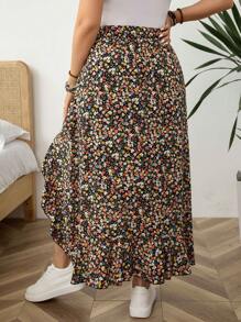 SHEIN LUNE Váy nữ cỡ lớn phong cách Bohemian, họa tiết hoa nhí, ngắn trước sau và dài, thiết kế cạp cao, thích hợp cho mùa cưới, nghỉ hè, đi nghỉ mát. - Nhiều màu - Xem 2