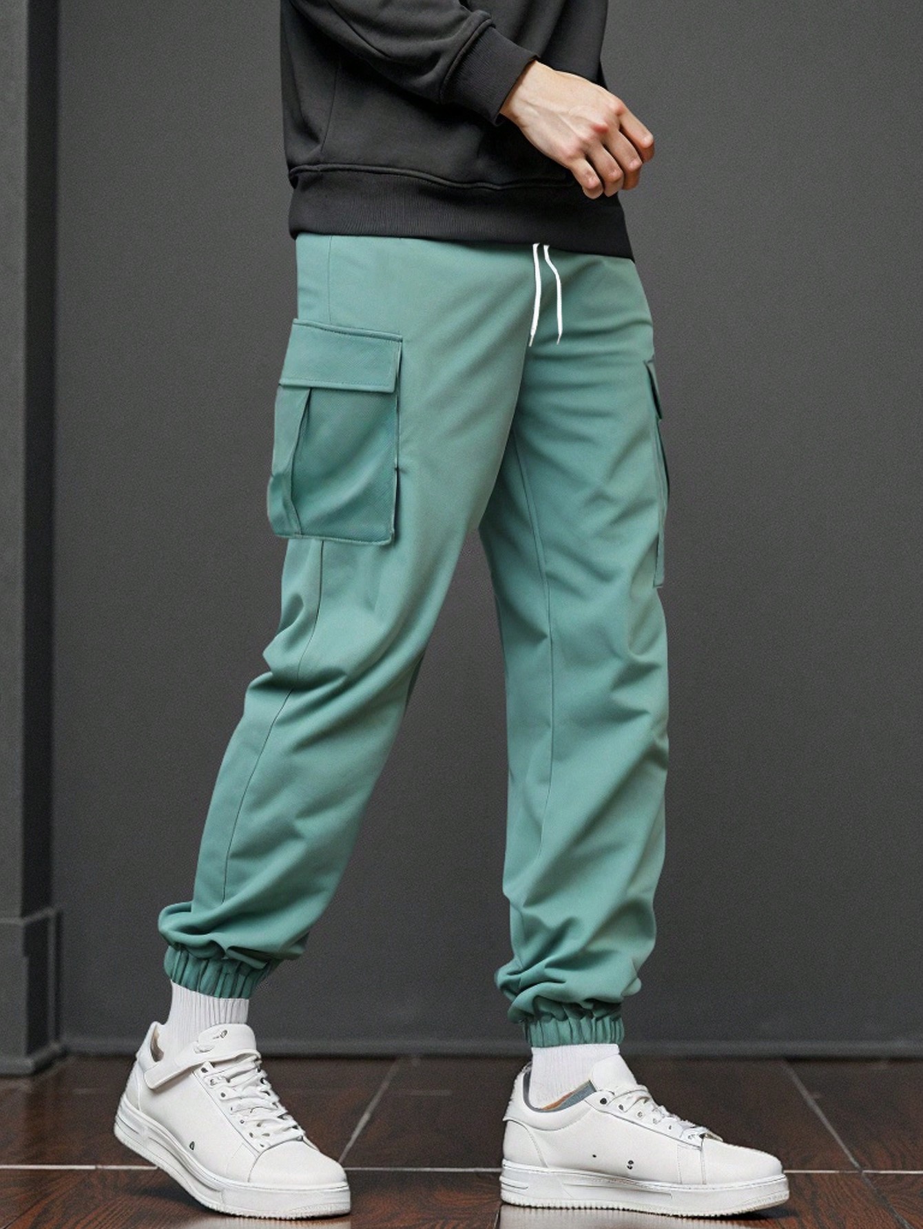 Men's Solid Color Front Tie Pocket Casual Sweatpants, Daily Wear