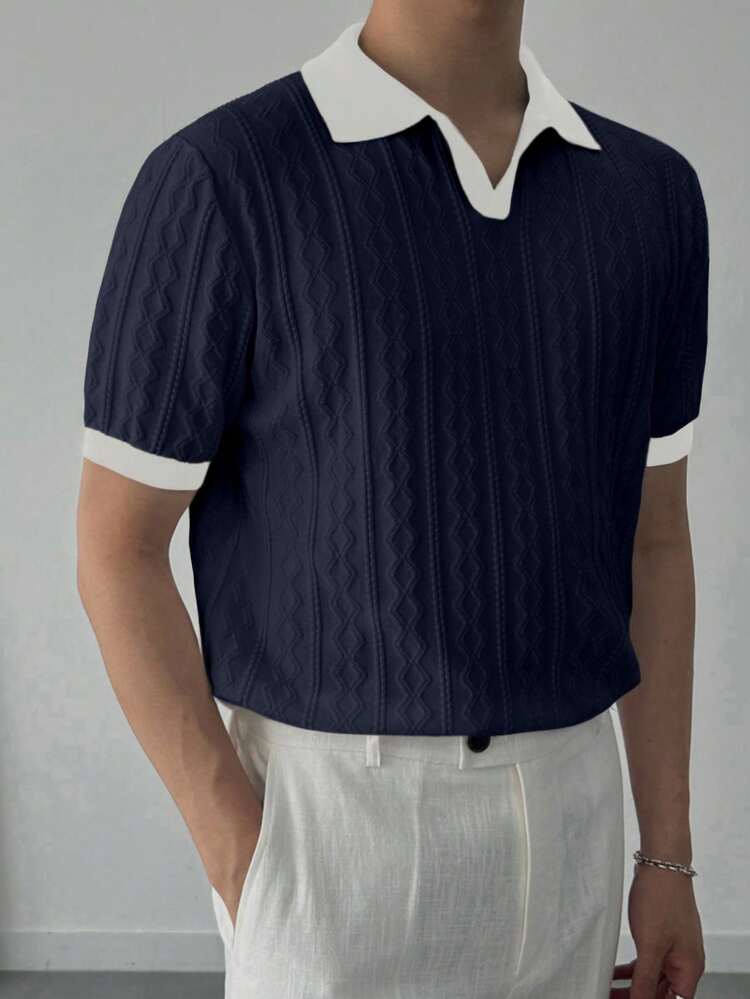 Men's Contrast Color Patchwork Knitted Sweater Top, Summer