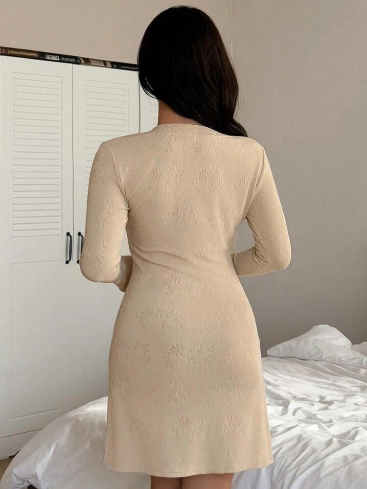 Soft & Comfortable Long Sleeve Women Nightgown Lounge Dress Pajama