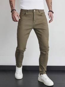Manfinity Homme Jeans casuales de unicolor para hombres, simples y para uso diario