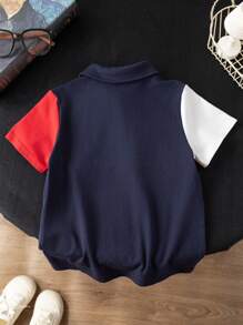 SHEIN Jongens Colorblock Korte Mouw Lichtgewicht Poloshirt, Casual Dagelijkse Kleding Geschikt Voor School, Lente/Zomer