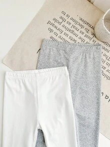 SHEIN 10 stuks/set babymeisje casual schattige veelzijdige effen kleur elastische taille gebreide leggings, multi-pack