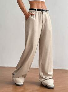 Flirla Sexy Lady Fashion Low Waist Belted Casual Wide Leg Flare Hem Palazzo Pants Fall Cloth For Women - Apricot - View 5