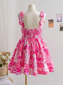 Soleia Plus Size Women Boho Floral Print Romantic Bowknot Cami Dress With Cinched Waist And A-Line Silhouette, Spring, For Summer,Beach Dress Sundress,Holiday Outfits