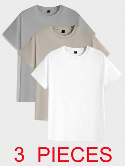EURMUSE 100% Cotton Men Multiple Pack Fitted Round Neck All-Match T-Shirt, Summer Basic Tee