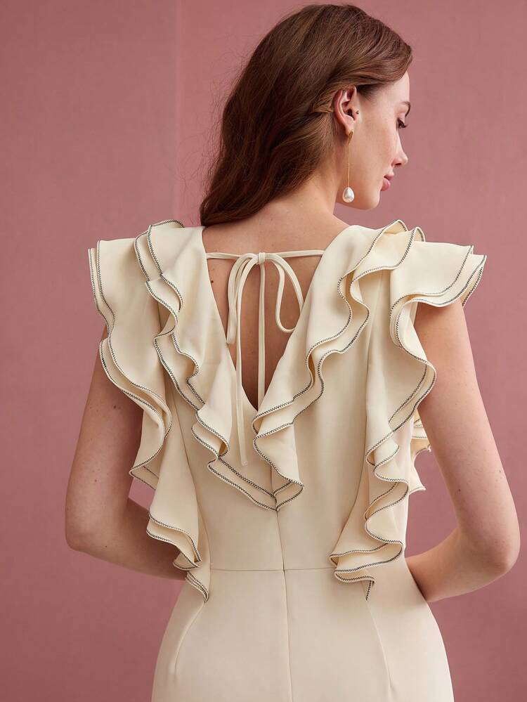 RUFFLE TRIM SLEEVELESS DRESS